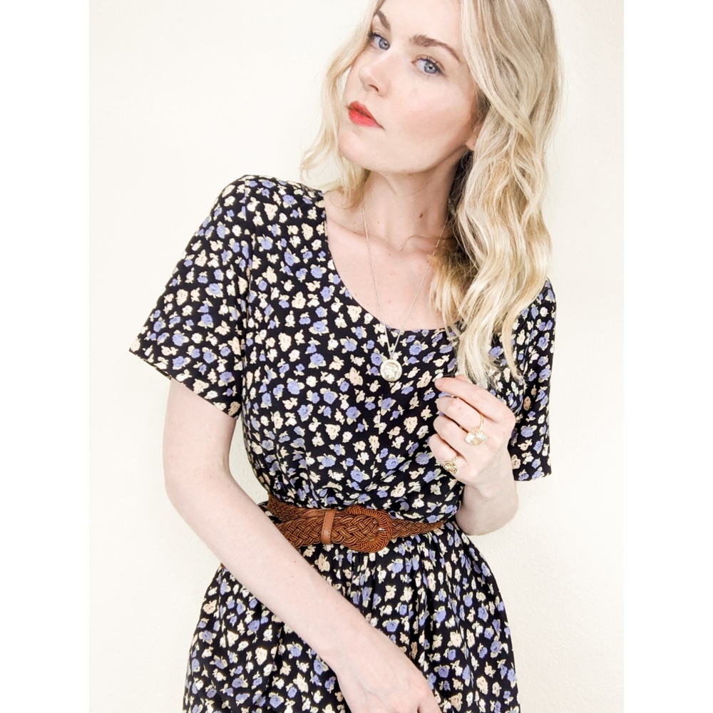 80s Culotte Jumpsuit Short Sleeve Ditzy Floral - Picture 7 of 15